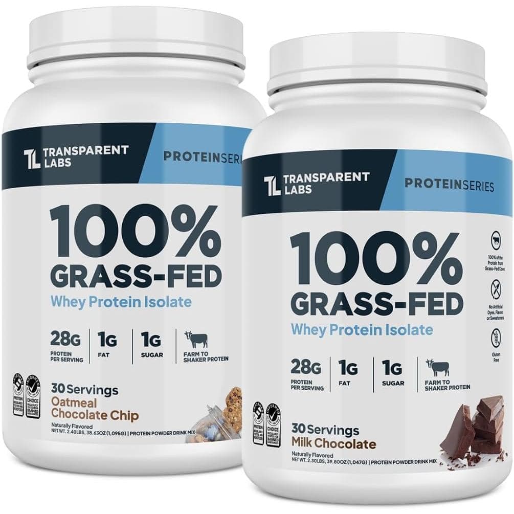 Transparent Labs Whey Protein Isolado de Bovinos Alimentados com Pasto (30 Doses, Chocolate ao Leite) & Whey Protein Iso