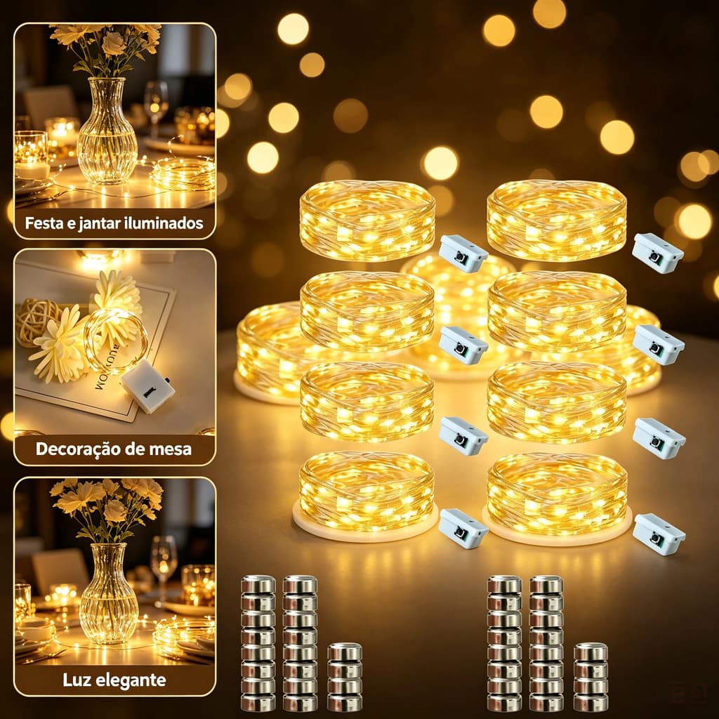 Kit C  5/10/20 Unidades Fio Fada Cordão Luz Leds 2 Metros Díodo Emissor De Luz Reutilizável Segurança Leds Decoração
