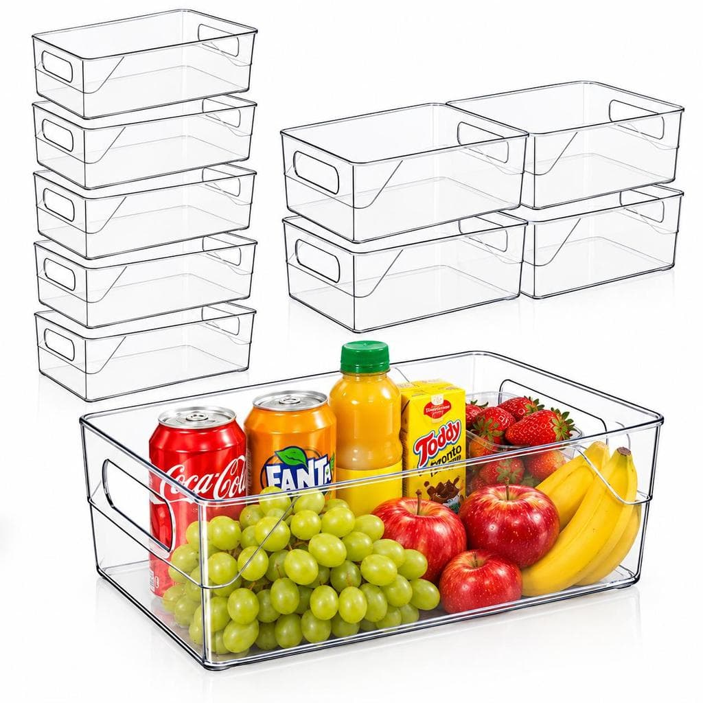 Kit 6 Organizadores de Geladeira Acrílico Transparente Multiuso Caixa para Cozinha Armário Despensa