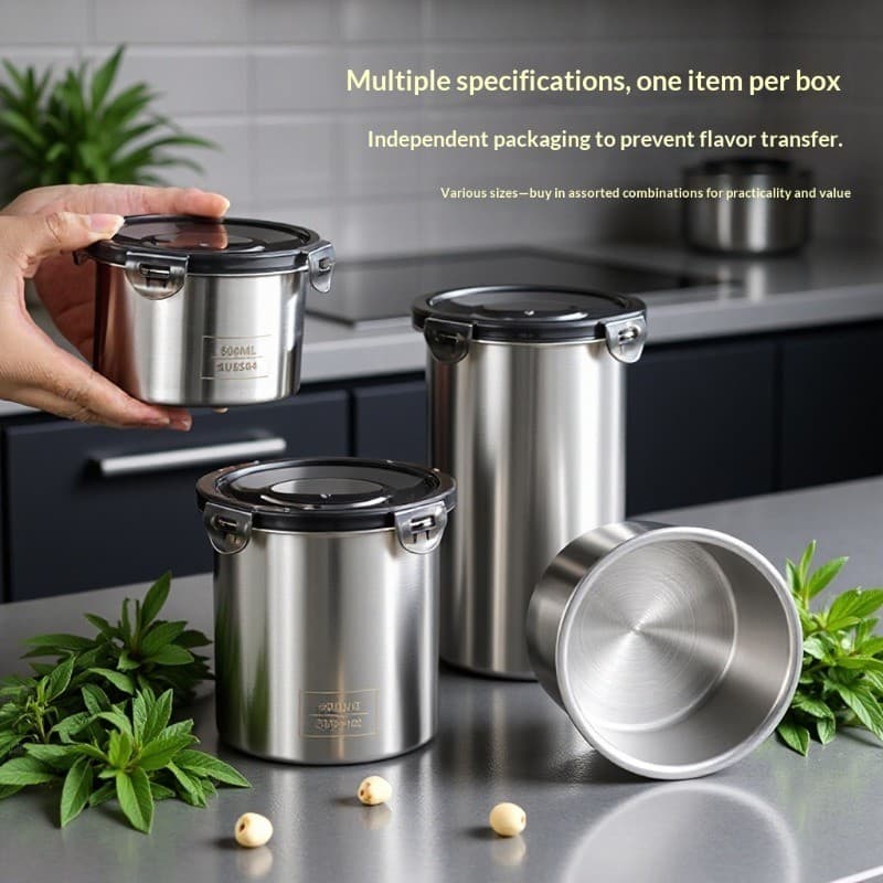 Recipiente De Armazenamento De Alimentos Em Aço Inoxidável 304-Hermético Selado Para Grãos De Café , Preparação De Refei
