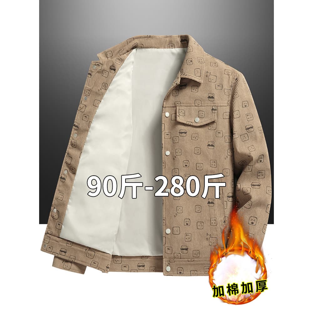 Jaqueta de lapela masculina outono inverno 2025 novo estilo engrossado quente jaqueta masculina gorda mais gordura plus 