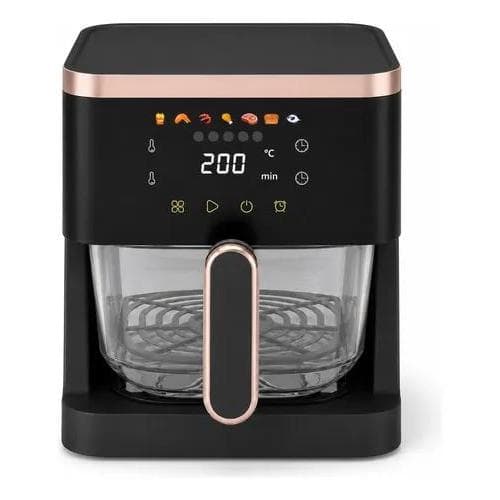 Fritadeira Elétrica Air Fryer Digital com Cesto de Vidro Preto