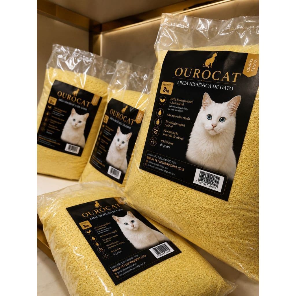 Areia Sanitária Higiênica Natural Premium Grãos finos e médios de  Milho100% Gatos Ourocat 4 kg