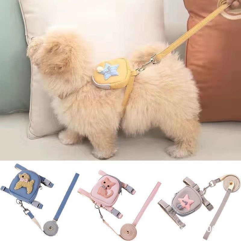 Coleira para Cães e Gatos com Bolsa, Conjunto de Coleira e Guia para Cães Pequenos, Acessórios para Animais de Estimação