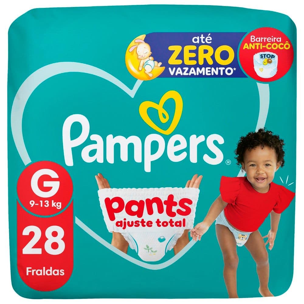 Fralda Pampers Pants Ajuste Total Tamanho G com 28 Unidades Descartáveis