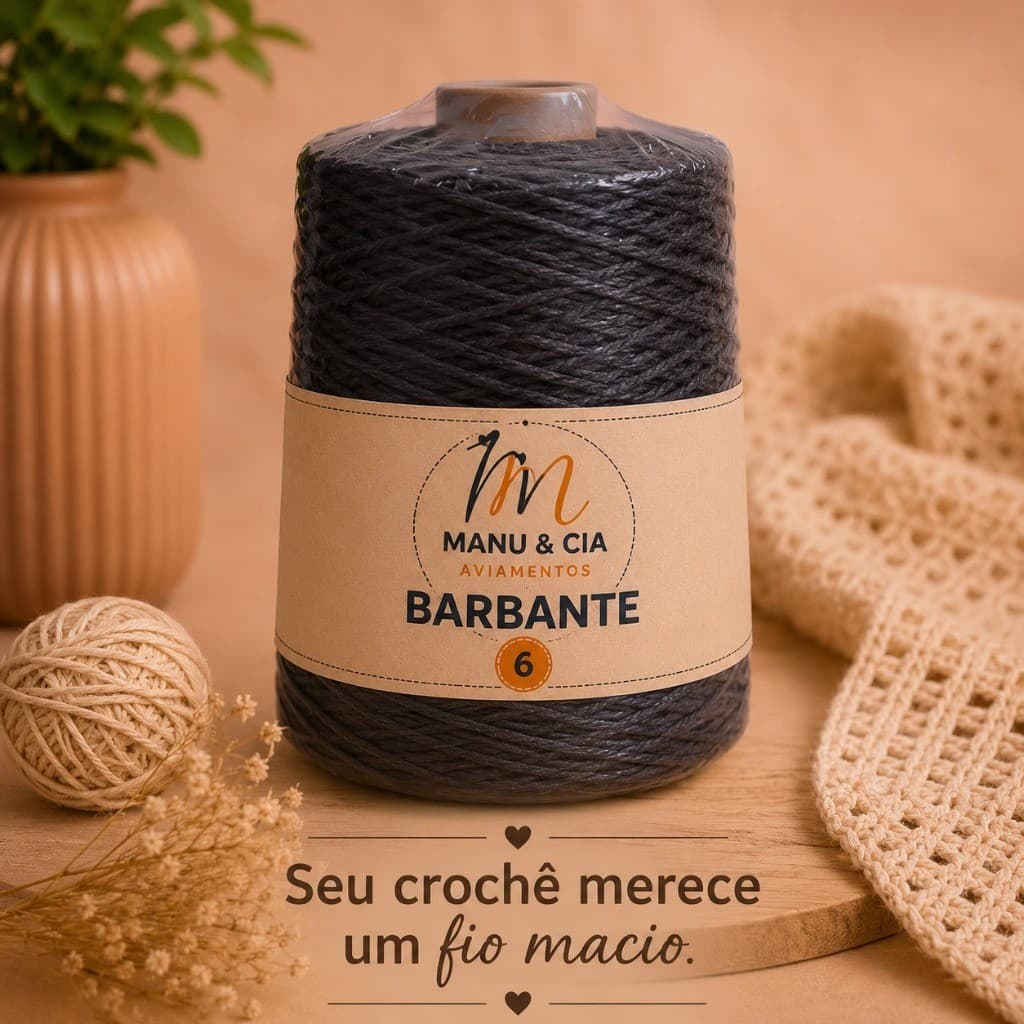 Barbante Nº6 Preto para Crochê e Artesanato | Fio Resistente para Tapetes e Macramê