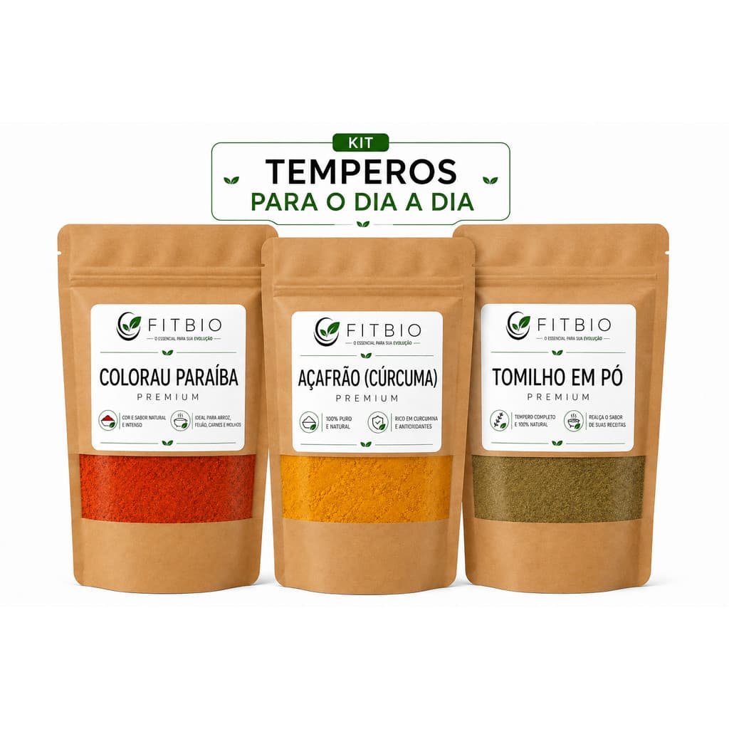 Kit Temperos para o Dia a Dia 300g – Colorau Paraíba, Açafrão (Cúrcuma) e Tomilho em pó (100g de cada)