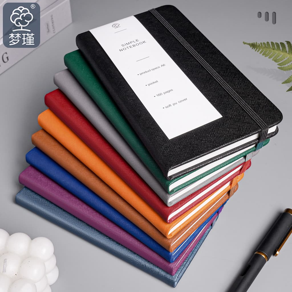 Bloco de notas com faixa elástica, especificações A5, programação de casca dura A6, página interna de papel adesivo dupl