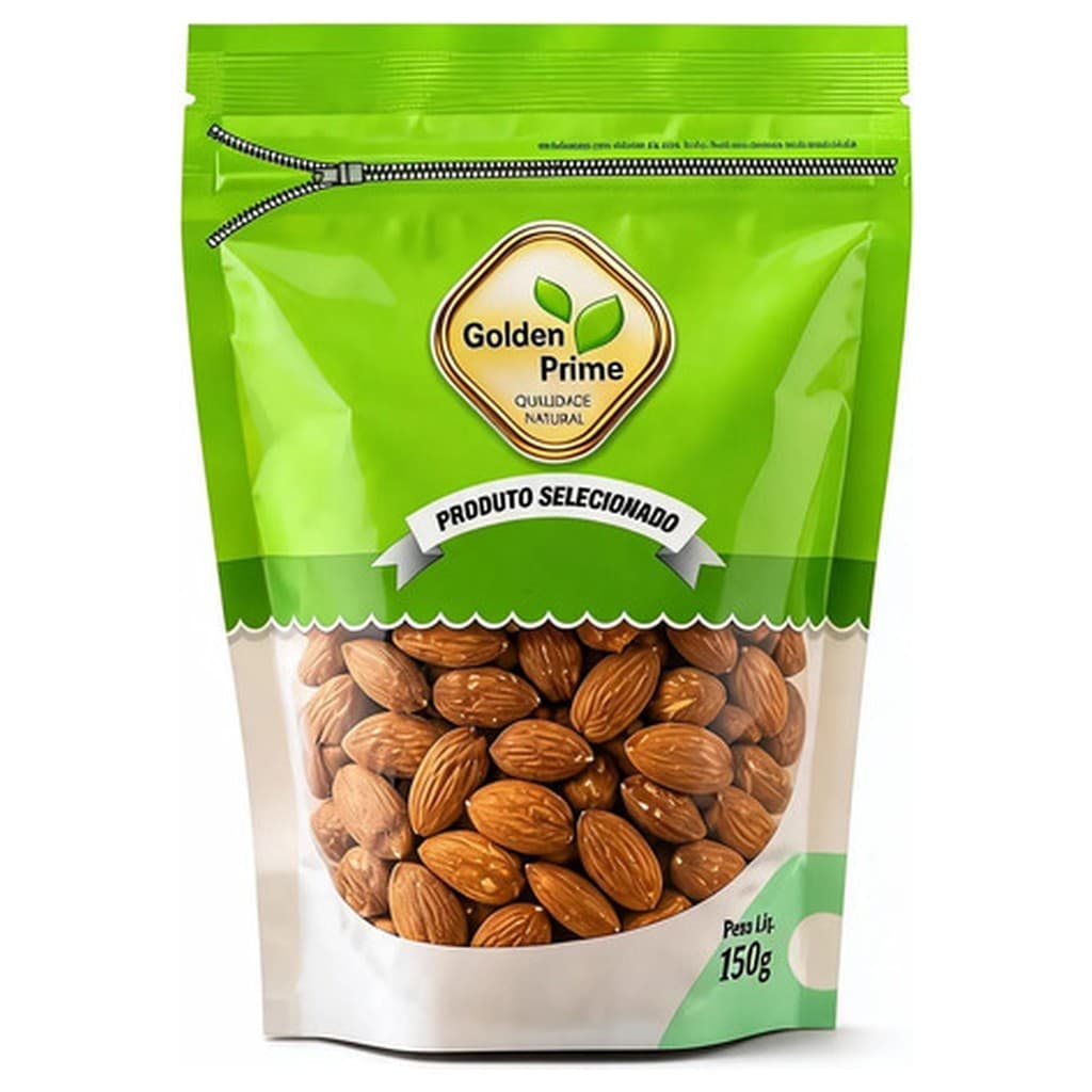 Amêndoa Torrada Sem Sal 150g Premium Golden Prime Snack Saudável Natural Rico Nutrientes Fonte Gorduras Boas Proteínas