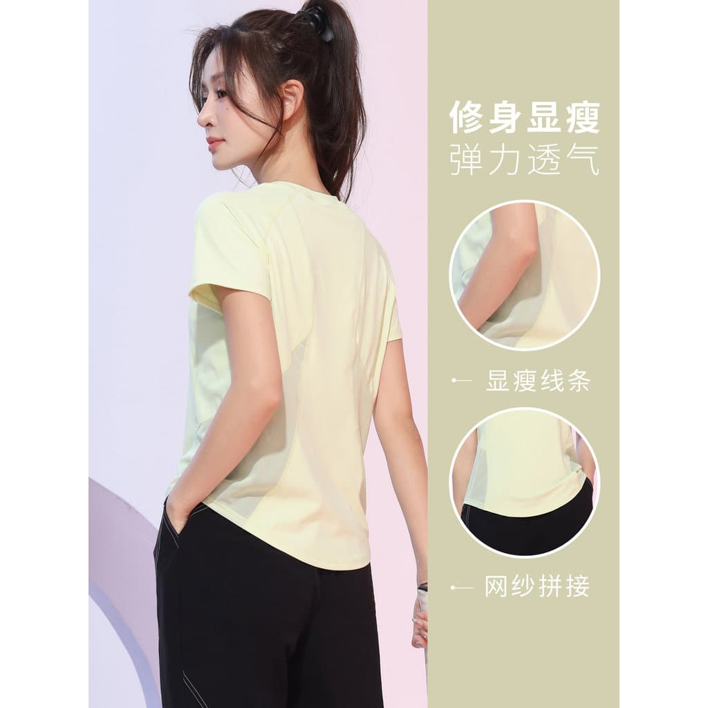 Verão novo estilo de manga curta roupas de secagem rápida feminino solto respirável roupas de Fitness gaze costura roupa
