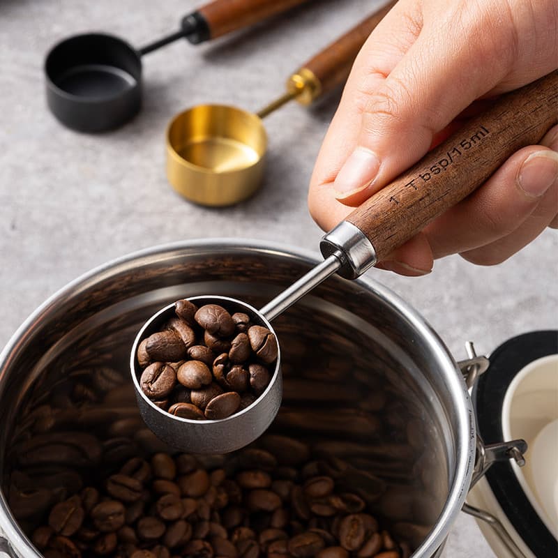 Colher medidora de café em pó de aço inoxidável, colher medidora de leite em pó de 15ML, colher para grãos de café com c