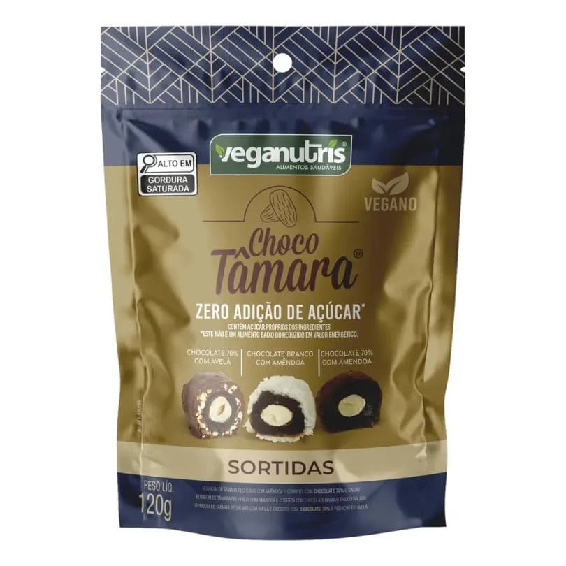 Chocotâmaras Sortidas Veganutris 100g Gourmet, Bombons Veganos para Dieta e Lanches Saudáveis