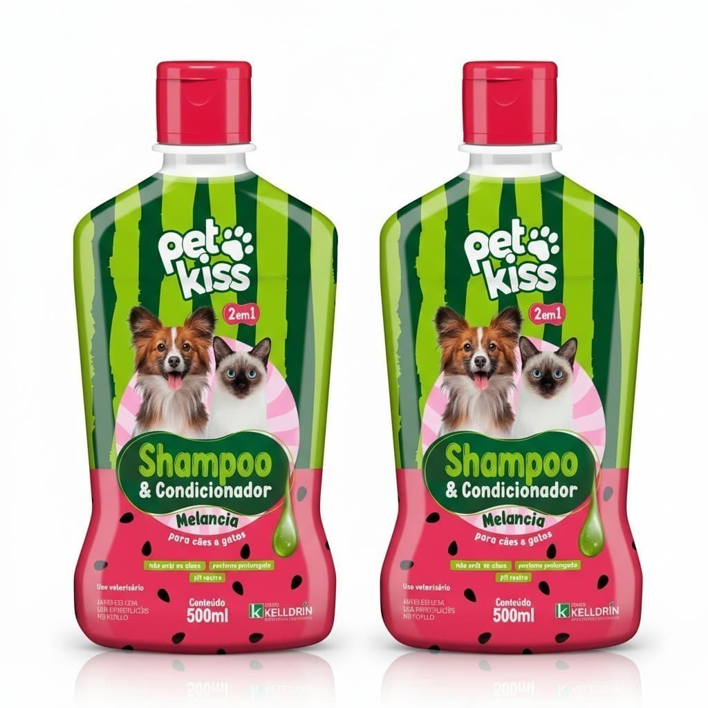Shampoo Melancia Pet Kiss 2 em 1 Kit 2 Unidades para Cães e Gatos