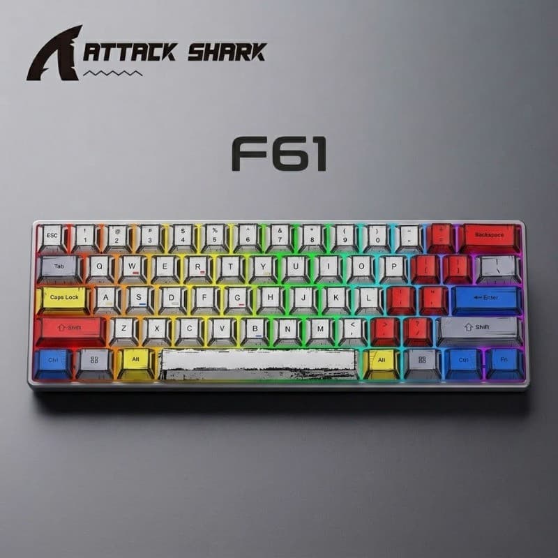 TangFrog F61 Teclado Mecânico Para Jogos Personalizado 60 % 61 Teclas Conexão Tri-Modo Hot-Swap Silver Moon Switch ARGB 