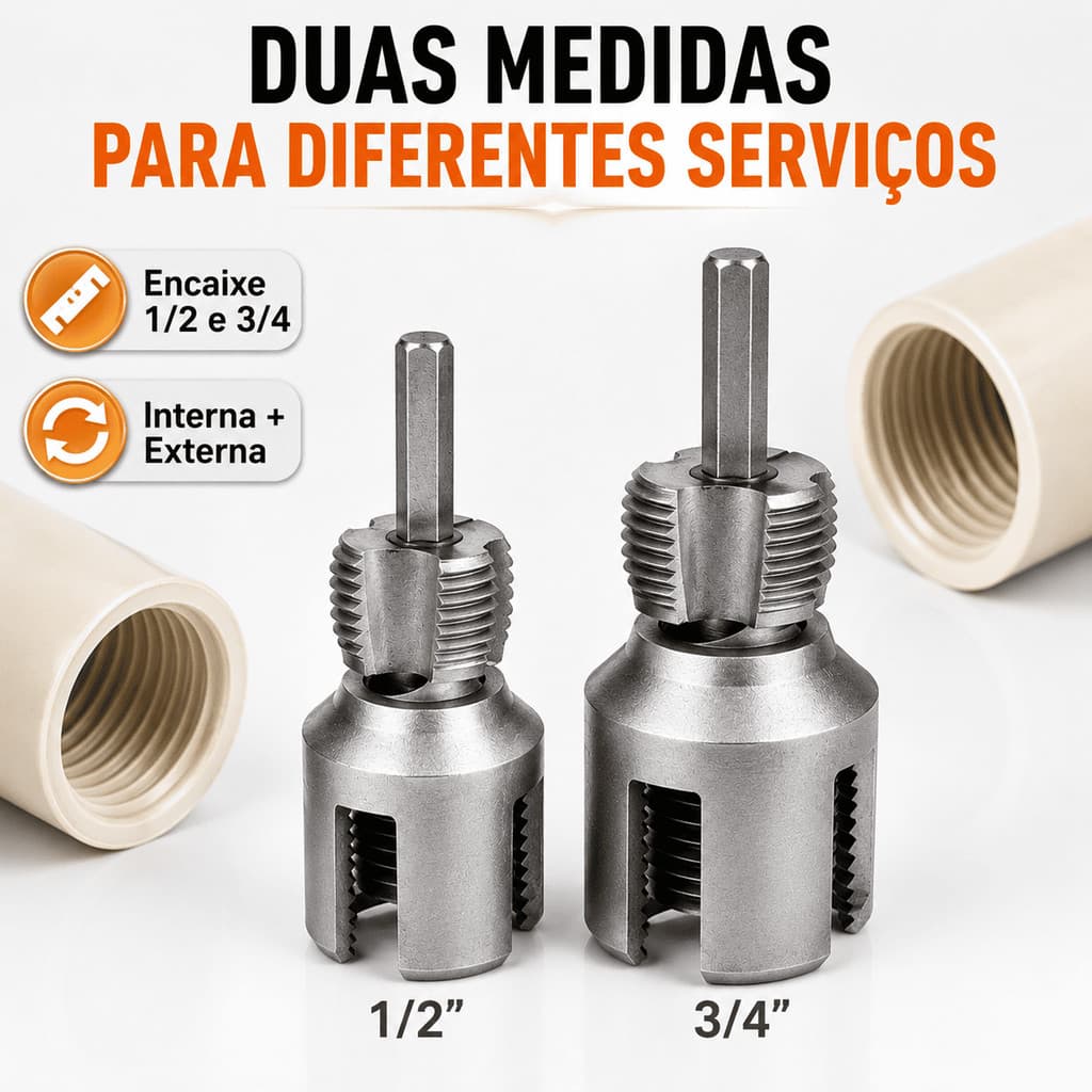 Kit Ferramenta Rosqueadora PVC 1/2  3/4 Rosca Interna Externa Furadeira Parafusadeira