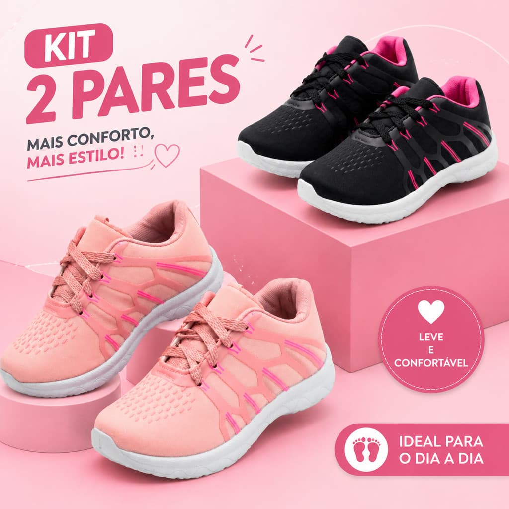 Kit com 2 Tenis Infantil Esportivo Resistente para as Aventuras do Dia