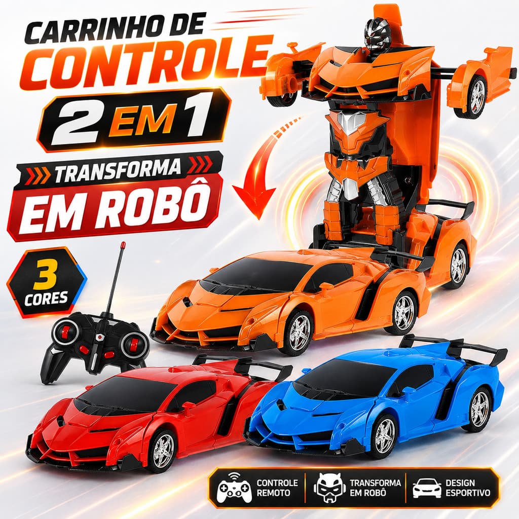 Carrinho de Controle Remoto 2 em 1 Transforma em Robô Brinquedo Infantil Robô Transformável
