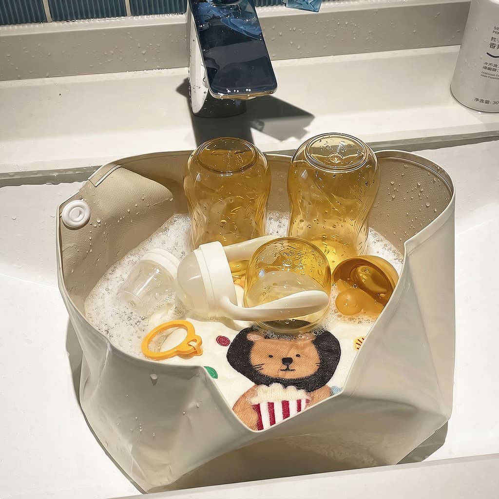 Ferramenta útil para viagem de bebê ~ Bacia para mamadeira Suprimentos para passeio de bebê Limpeza Bacia de água dobráv