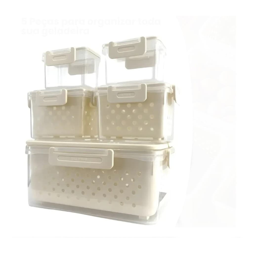 Kit 5 Organizadores de Geladeira Caixa Organizadora Cesto Multiuso Transparente Acrilico Cozinha