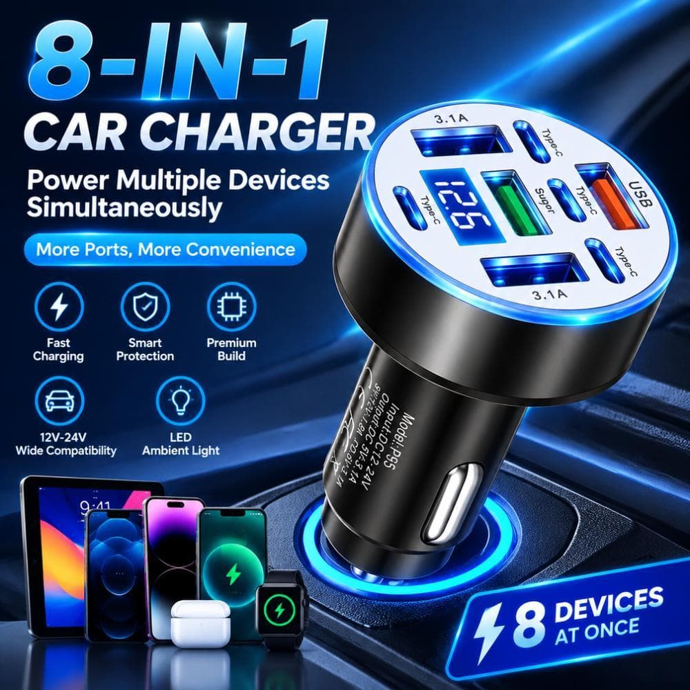 8 Portas Carregador De Carro Carregamento Rápido Display Digital USB Tipo C Adaptador Telefone Do Para iphone samsung hu