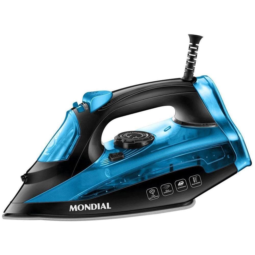 Ferro de Passar Roupa a Vapor Mondial F-53 Preto e Azul