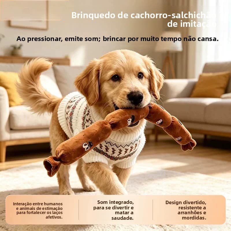 [Brinquedo Sonoro para Cães] Brinquedo Sonoro de Cachorro Dachshund Grande e Realista, Brinquedo de Pelúcia Resistente à
