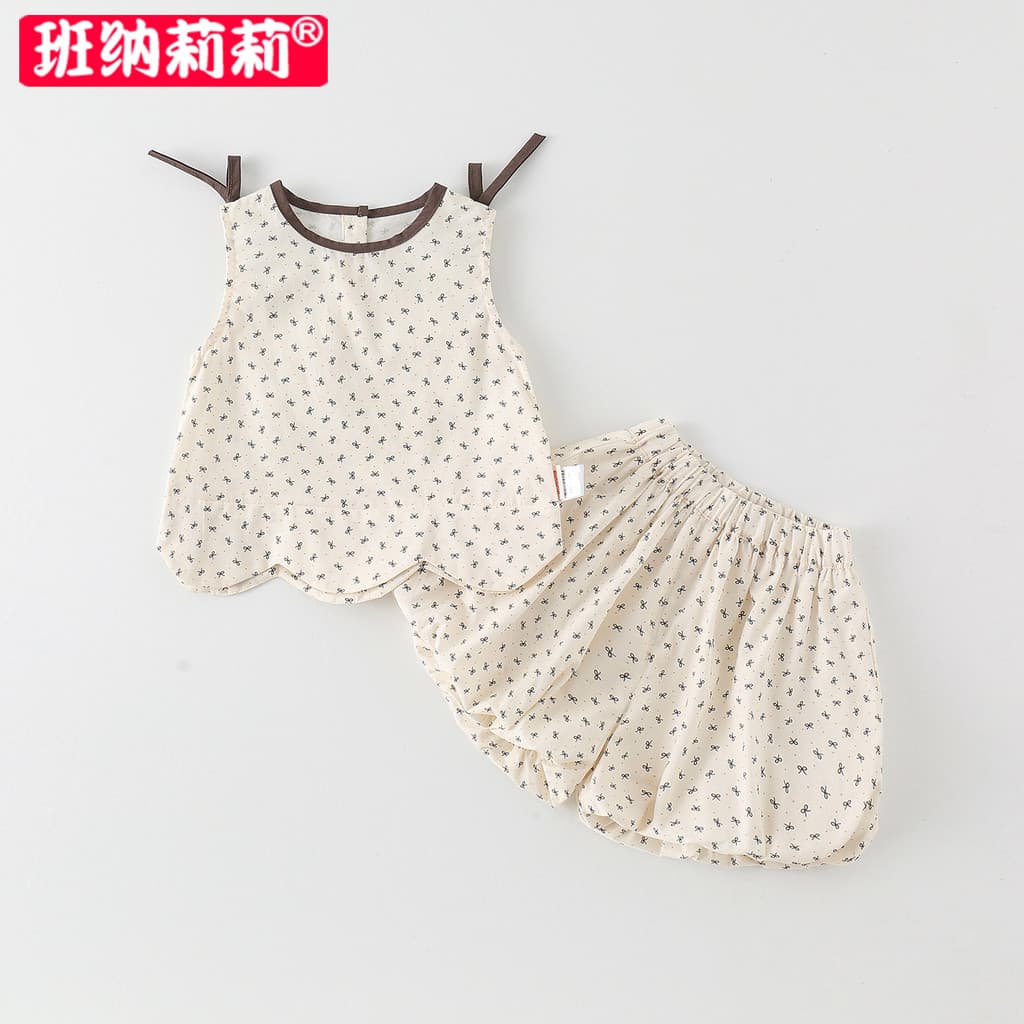 Meninas terno roupas de verão 2025 novo estilo bebê menina colete Shorts verão bebê criança roupas dividir duas peças fi
