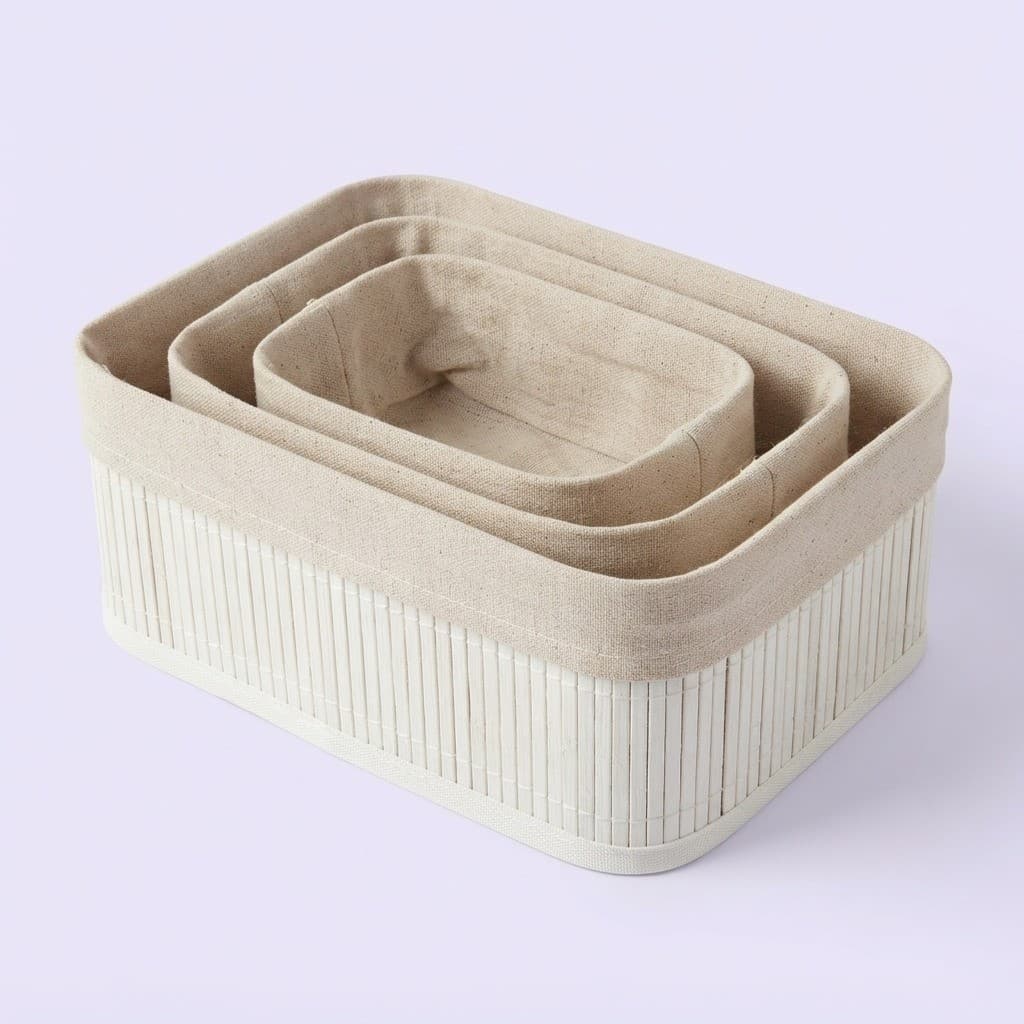 Kit 3 Cestos Organizadores De Bambu Branco Multiuso P M G Organizador Para Banheiro Quarto Armario E Gaveta