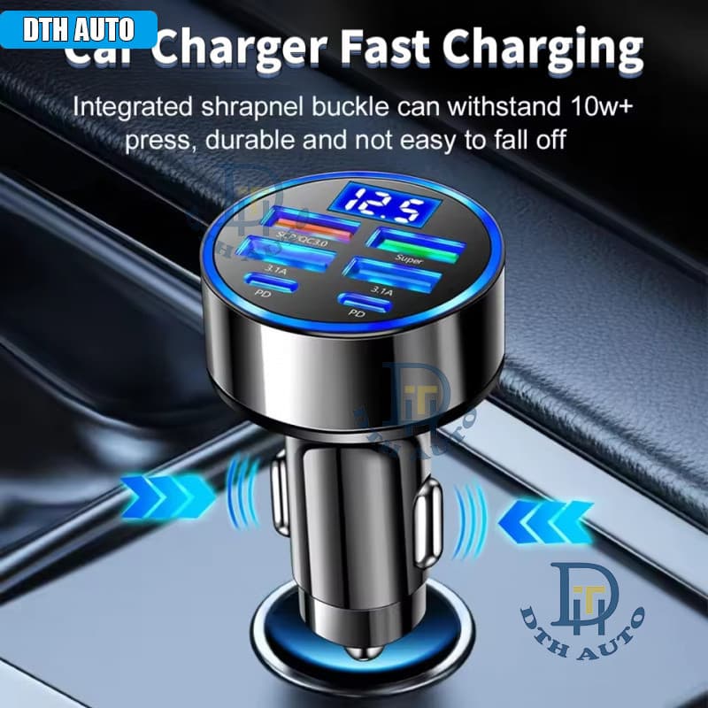 Carregador de carro DTH com 6 portas, carregamento rápido PD QC3.0, carregador de telefone USB C para carro, adaptador t