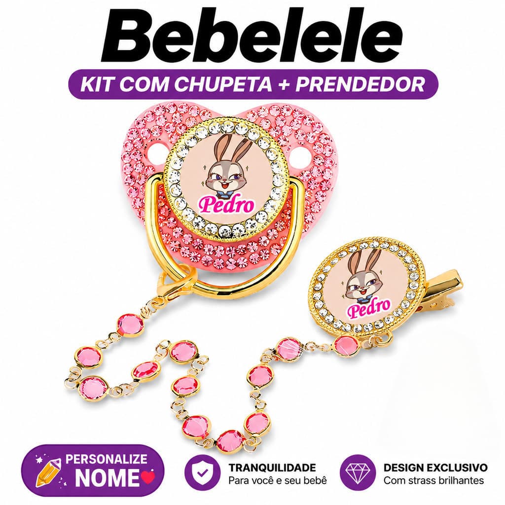 Chupeta Personalizada com Nome e Foto Estampa Coelho ou Raposa Tamanho P e M Bebe
