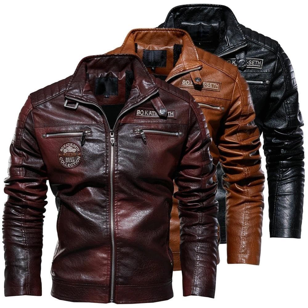 Jaqueta de Couro Masculina de Inverno com Forro de Lã, Jaqueta de Couro Sintético para Motocicleta com Gola de Pelo Remo