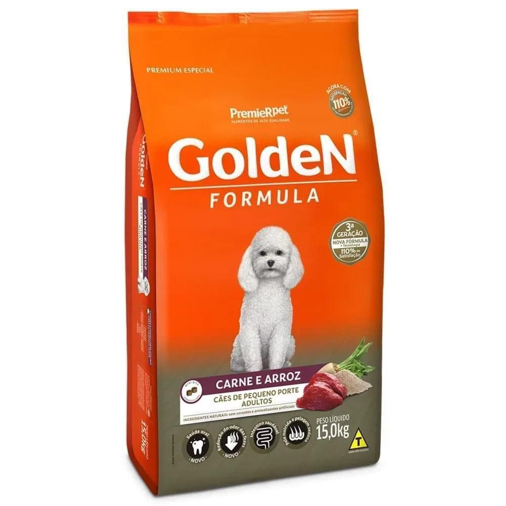 Ração pra Cães Adultos de Raças Pequenas Formula sabor Carne e Arroz Mini Bits 15kg Golden
