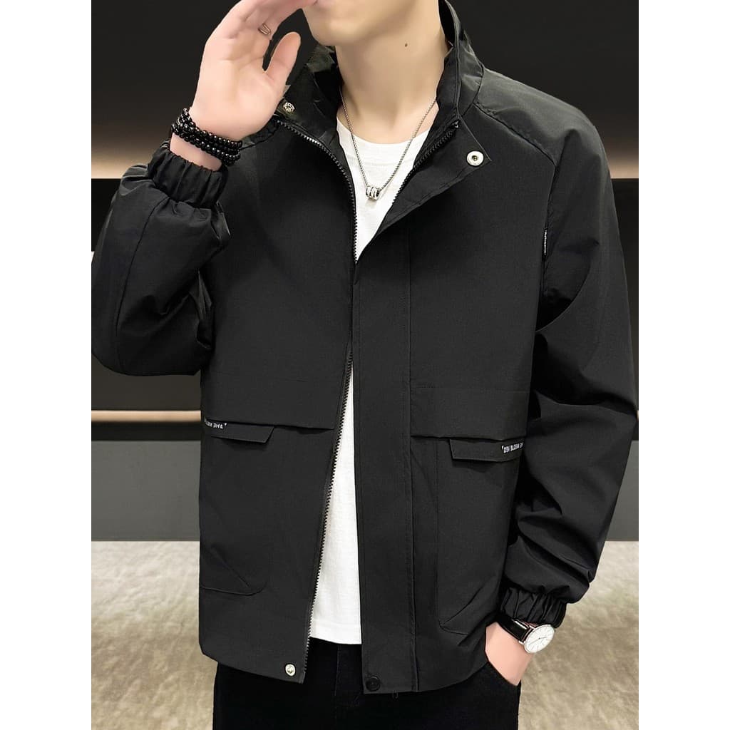 Primavera outono jaqueta masculina na moda All-Match Casual gola alta jaqueta masculina estilo fino solto moda roupas ma