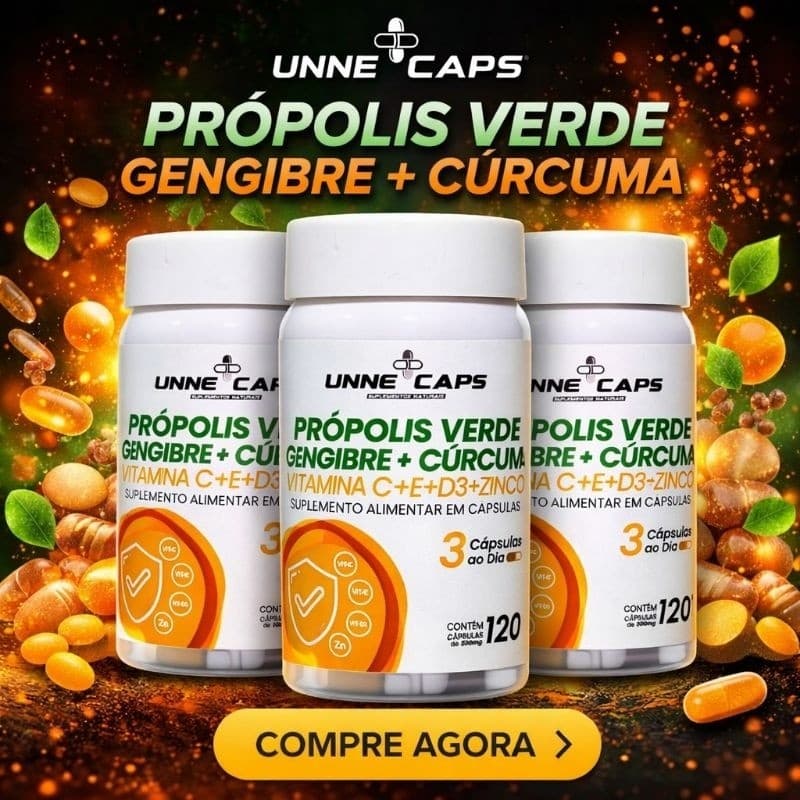 Própolis Verde + Gengibre + Cúrcuma + Vitaminas C E D3 Zinco 60 e 120 Cápsulas | Suplemento Natural