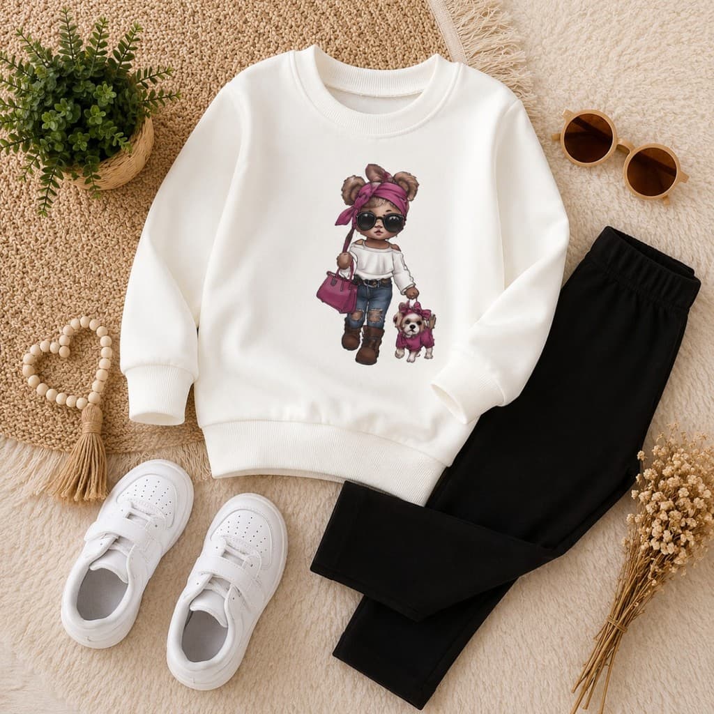 Conjunto Casaco Moletom Frio Legging Flanelada Infantil Corações Manga Longa Confortável Inverno Moda Bloguerinha