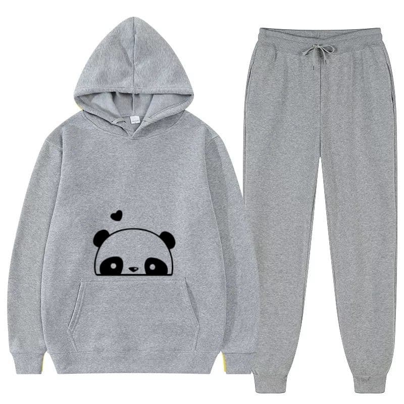 Conjunto Moletom Canguru + Calça Jogger Panda Urso Casaco Feminino