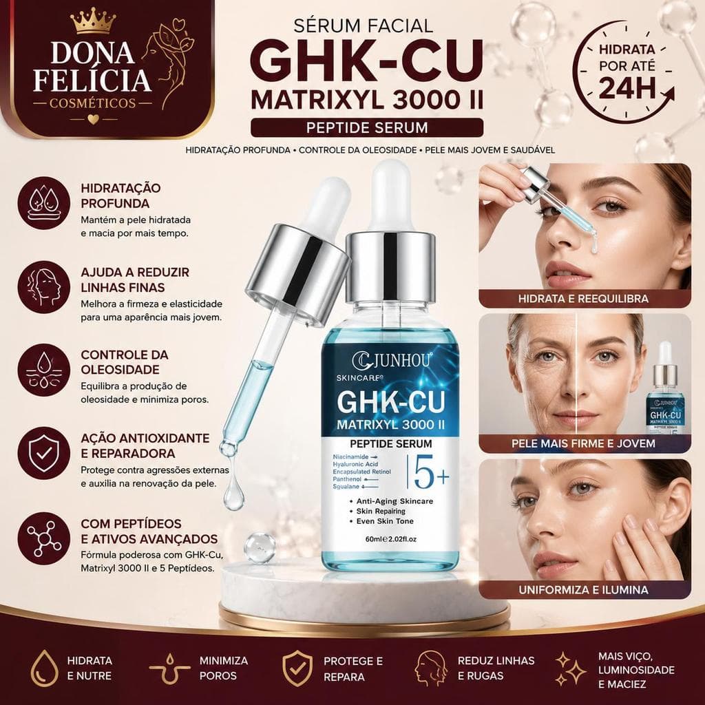 Sérum Facial de Peptídeo de Cobre e Matrixyl 3000 II Peptide Serum 30ml e 60ml Anti-Idade Hidratante Juinhou