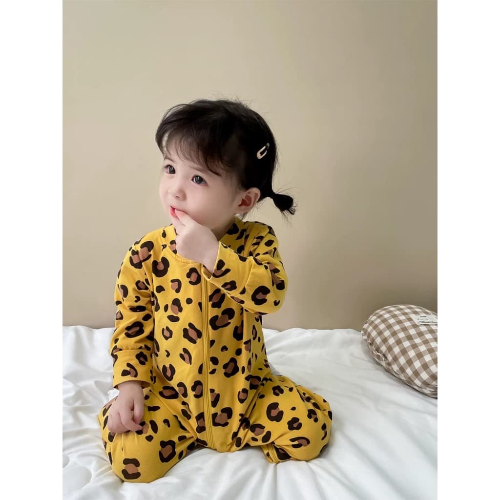 Ins macacão de bebê fofo Super fofo bebê menina estilo ocidental estampa de leopardo roupas de outono bebê menino início