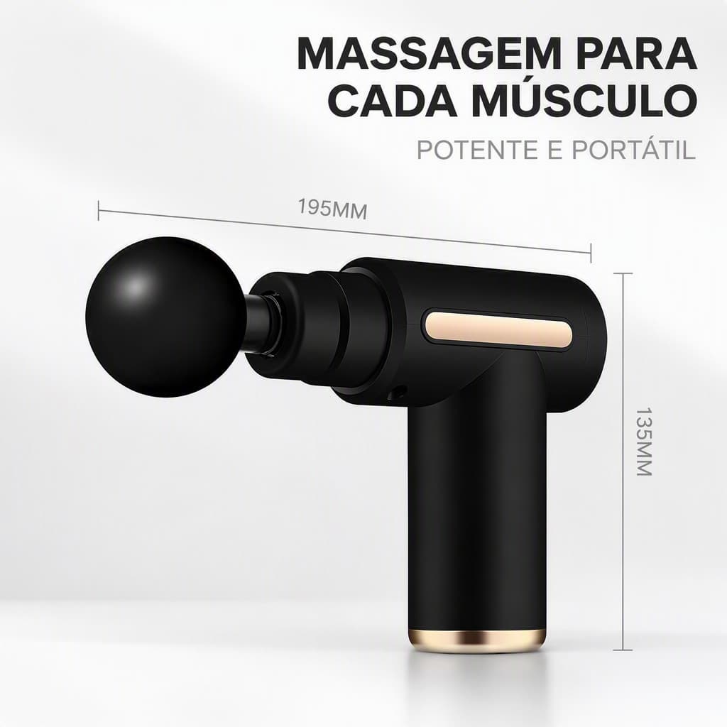 Massageador Muscular Portátil com 4 Ponteiras, 2000mAh, Type-C e Até 6h de Autonomia e Relaxamento
