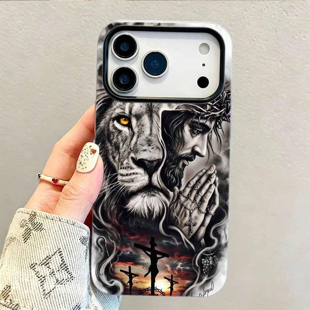 Jesus E O Leão Capinha De Celular De Silicone 2 Em 1 Capa Para IPhone 17 13 11 15 14 12 Normal 16 16e Plus Pro Max Air