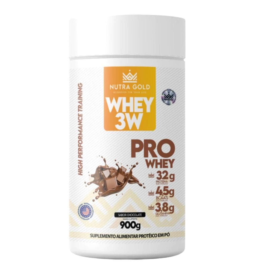 Whey Protein 3W 900g Nutra Gold - 32g de Proteína -Sabor Chocolate POTE