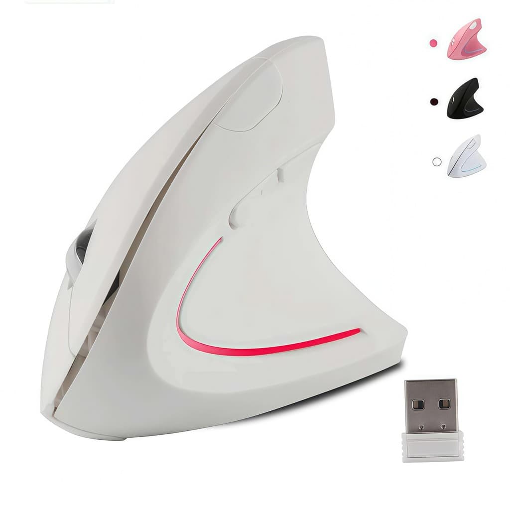 Mouse Vertical Ergonômico 2.4G 1600 DPI, Alivia Dor no Pulso, Óptico sem Fio para PC