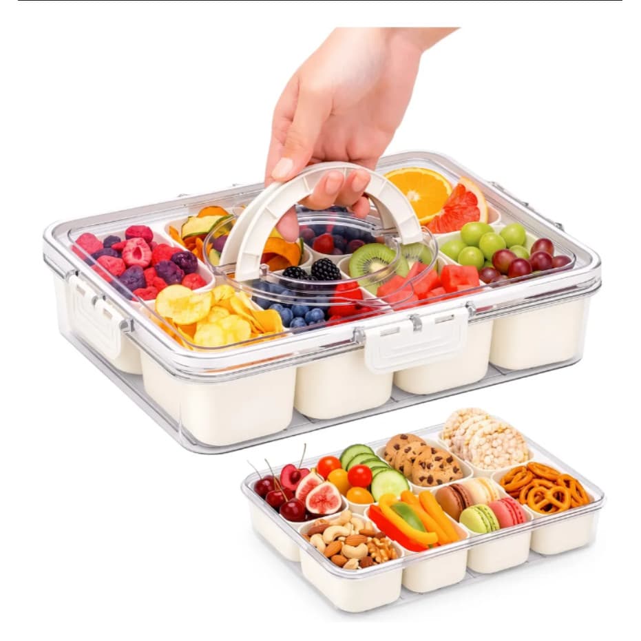 Caixa Organizadora de Alimentos Transparente para Geladeira Empilhável Multiuso com Divisórias