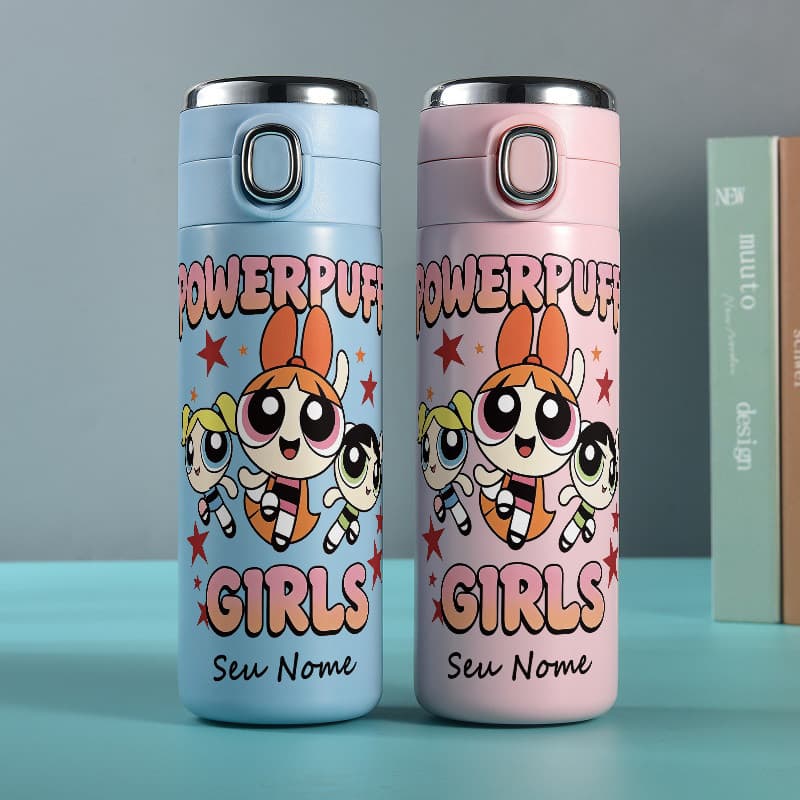 Garrafa Térmica de personalizado Aço Inoxidável Powerpuff Girls com Termometro LED Digital Estampada 420ml