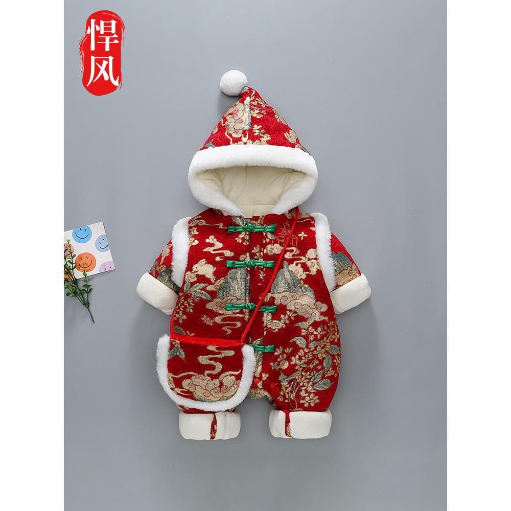 Estilo forte lua cheia roupas de bebê roupas de inverno bebê recém-nascido menina macacão festivo estilo chinês 2026 nov