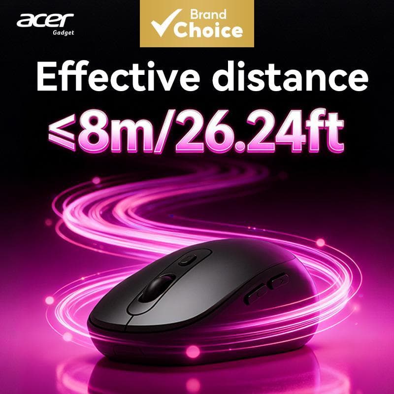Mouse Acer OMR282 2,4G Sem Fio com Receptor Escondido, Armazenamento, Clique Silencioso e Compatível com Múltiplos