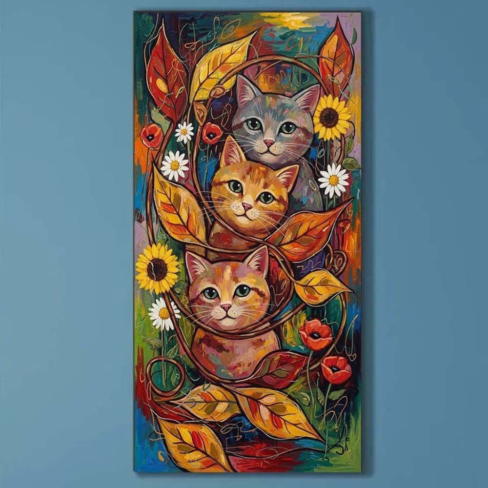 5D diy diamante completo redondo pintura diamante-Kit de pintura diamante gato, folha de outono mosaico lona diy arte da