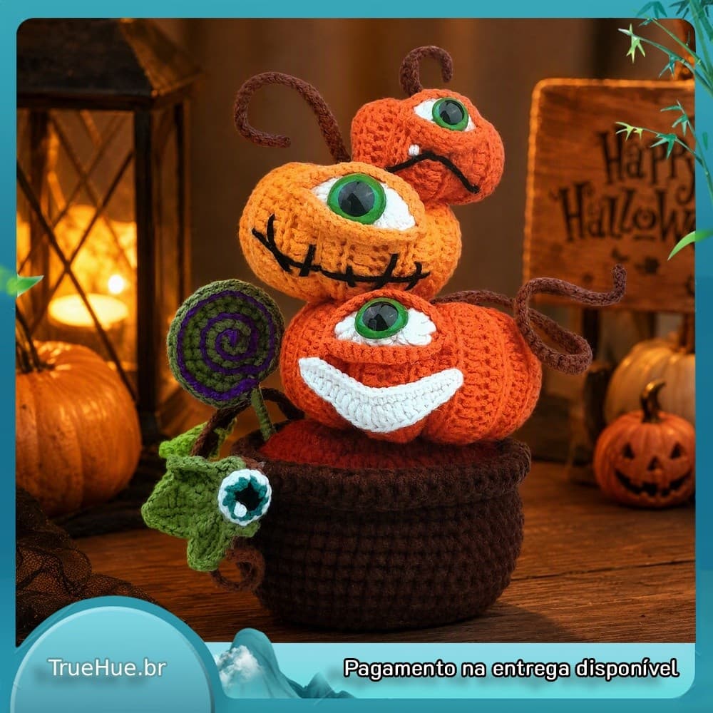 DIY Abóbora Amigurumi Halloween Crochê Plantador Kit Mau Olhado Fio Gancho Acessórios Completos