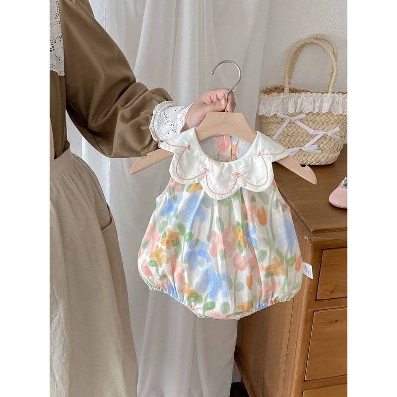 Bebê macacão de verão macacão bebê menina versão coreana lapela macacão menina Floral bebê macacão Outing roupas feminin
