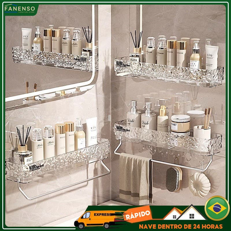 Organizador de banheiro de luxo, sem necessidade de furar a parede.
